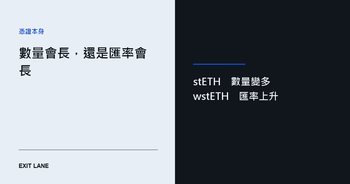 stETH 與 wstETH 對照：一個數量增加，一個匯率上升，底下是同一筆質押部位